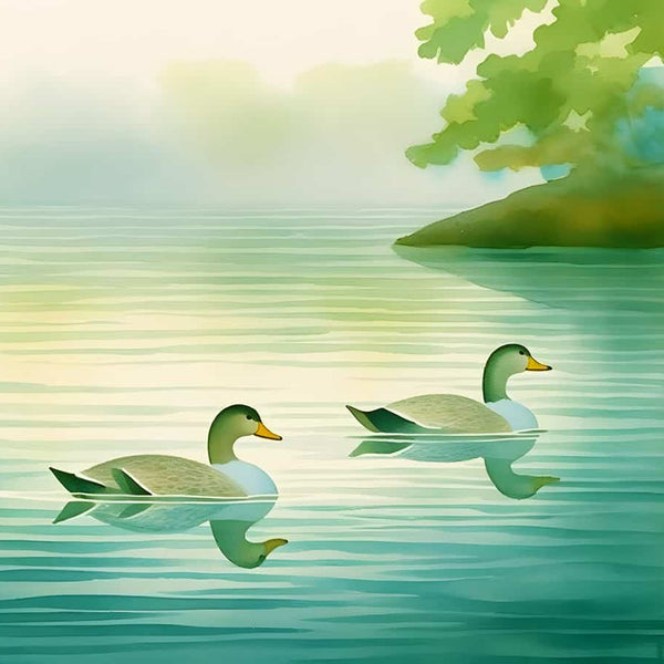 Diamond Painting - Entensee Motiv mit zwei Enten auf einem ruhigen See, umgeben von grüner Natur, ideal für kreative Kunstprojekte.