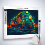 AB Diamond Painting Kit - Zug bei Nacht im Licht, enthalten Profi-Leinwand, Acryl Diamonds, Künstler-Pinzette, Profi Setzstift