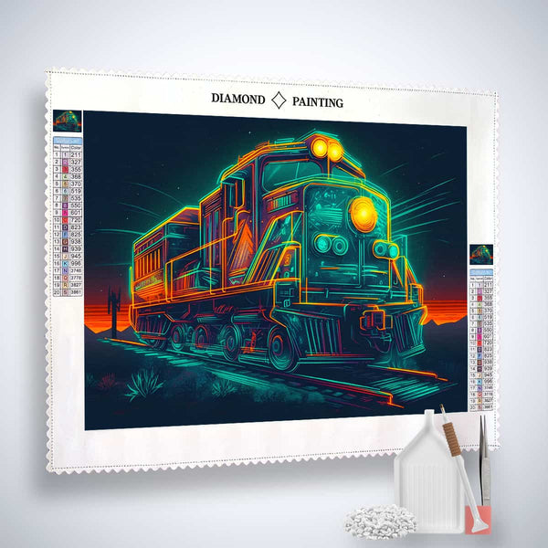 AB Diamond Painting Kit - Zug bei Nacht im Licht, enthalten Profi-Leinwand, Acryl Diamonds, Künstler-Pinzette, Profi Setzstift