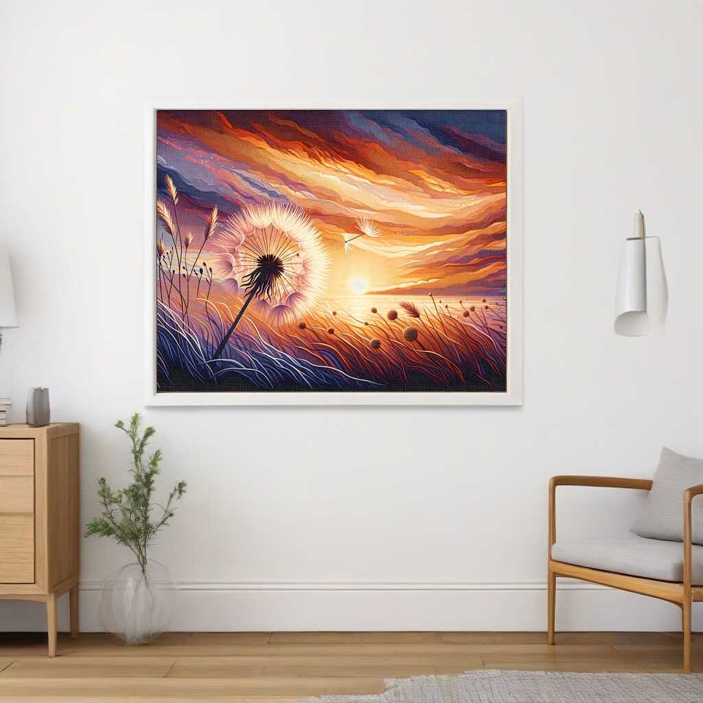 Malen nach Zahlen - Pusteblume weht, Sonnenuntergang