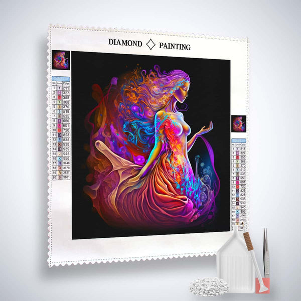 Diamond Painting Kit - Weltallkleid Motiv mit Profi-Leinwand, Acryl Diamonds, Künstler-Pinzette und Setzstift