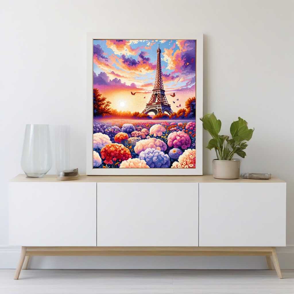 Malen nach Zahlen - Blumiger Eiffelturm Paris