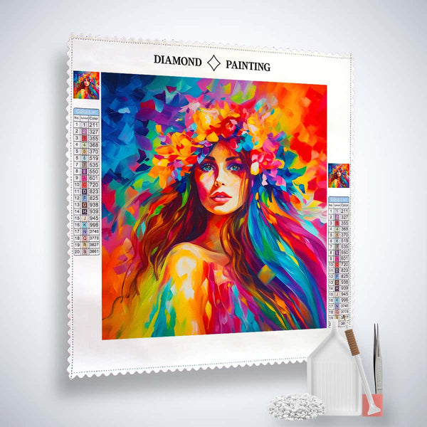 AB Diamond Painting Frau Frontal Bunt - Diamond Painting Kit with colorful abstract female portrait, acrylic diamonds, tools included