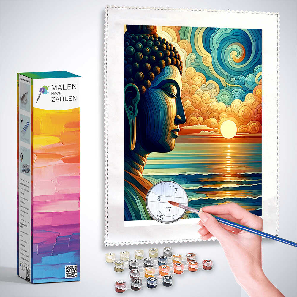 Malen nach Zahlen - Buddha Sonnenuntergang