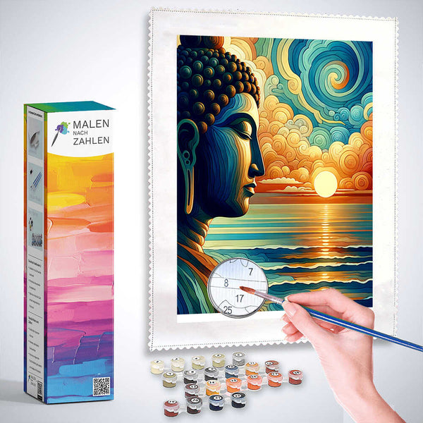 Malen nach Zahlen - Buddha Sonnenuntergang