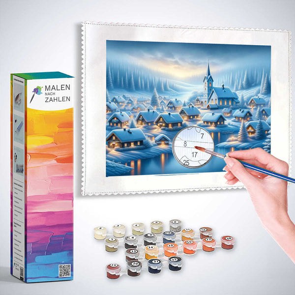 Malen nach Zahlen - Dorf im Winter verschneit
