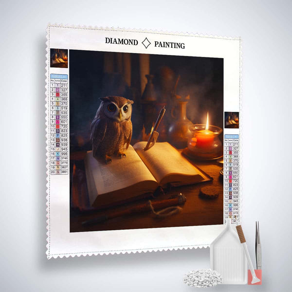 Diamond Painting Kit – Eule Kerzenschein mit Profi-Leinwand, Acryl Diamonds, Pinzette und Setzstift. Kunst, die funkelt!