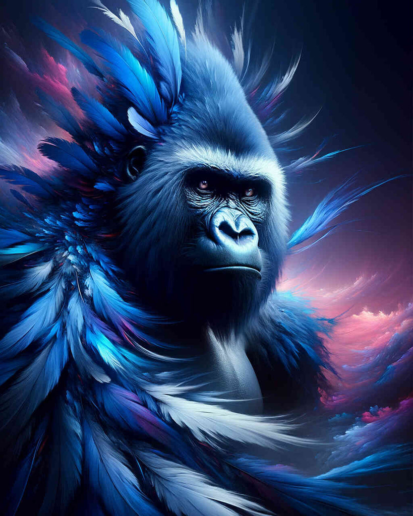 Malen nach Zahlen - Gorilla blaue Federn