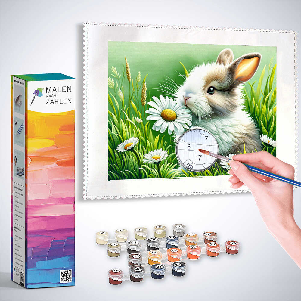 Malen nach Zahlen - Hase hält Gänseblümchen