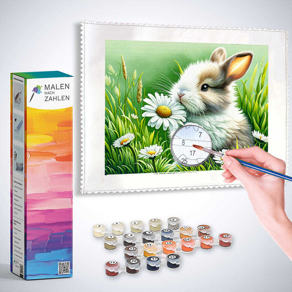 Malen nach Zahlen - Hase hält Gänseblümchen
