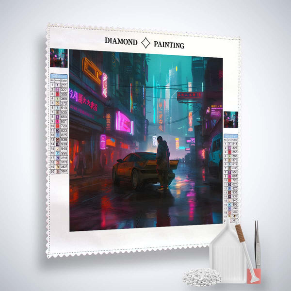 Diamond Painting Kit Straße Futuristisch – Leinwand und Acryl Diamonds, futuristische Straßenkunstmotiv mit Zubehör inkl. Pinzette und Setzstift.