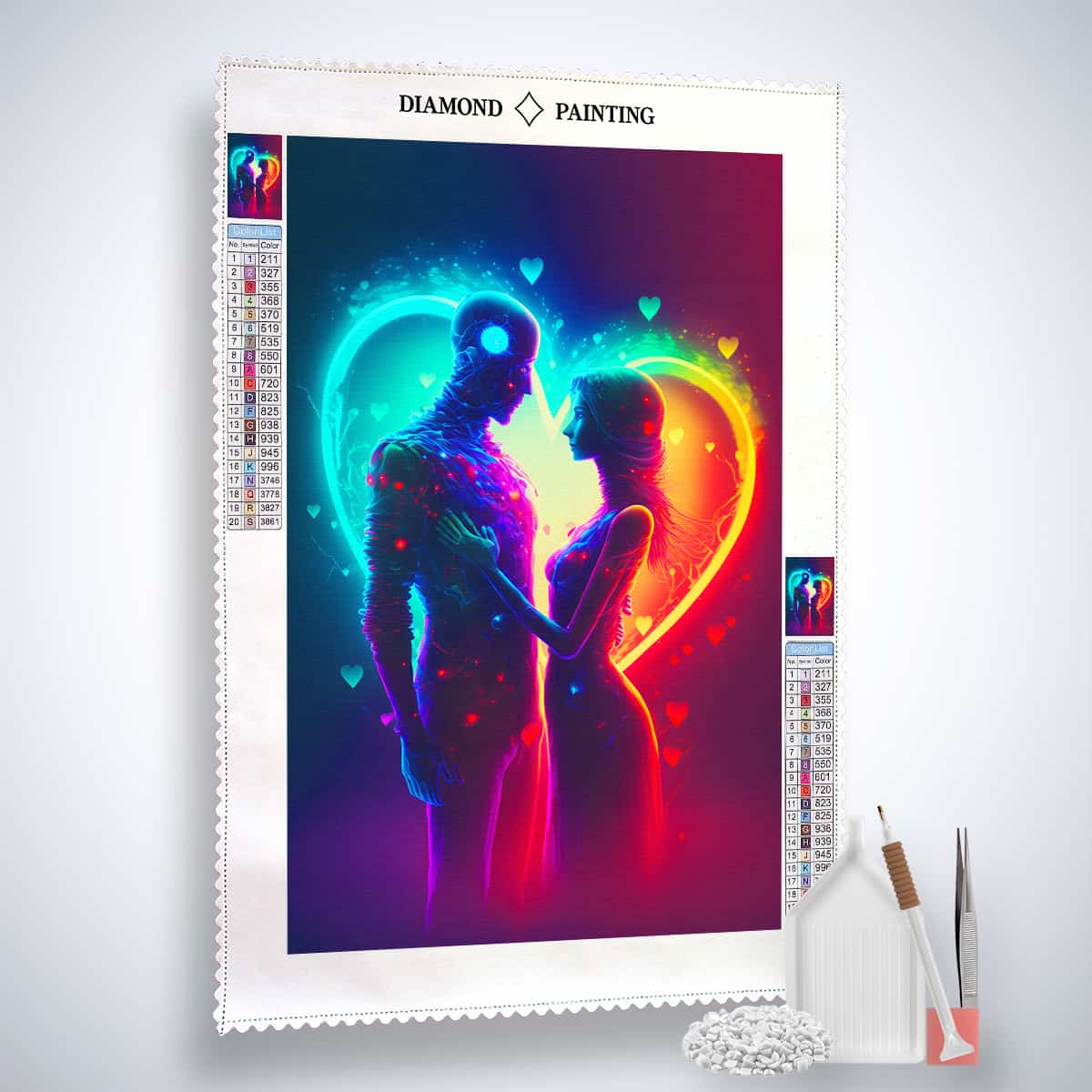 Diamond Painting - Liebespaar mit Herz, inklusive Leinwand, Acryl Diamonds, Pinzette und Setzstift für funkelnde Kunstwerke