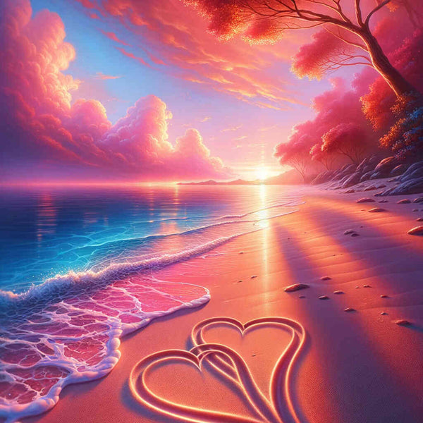 Malen nach Zahlen - Love Herz im Sand Sonnenuntergang