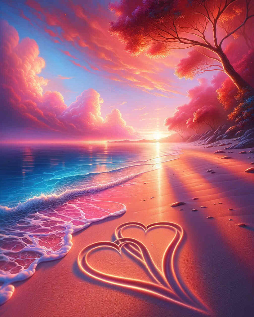 Malen nach Zahlen - Love Herz im Sand Sonnenuntergang