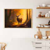 Malen nach Zahlen - Hirsch im goldenen Wald Kunstwerk an Küchenwand, entspannte Atmosphäre.