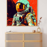 Malen nach Zahlen Astronaut Wandkunst über einer modernen Kommode, ideales beruhigendes Kunstwerk für Ihr Zuhause.