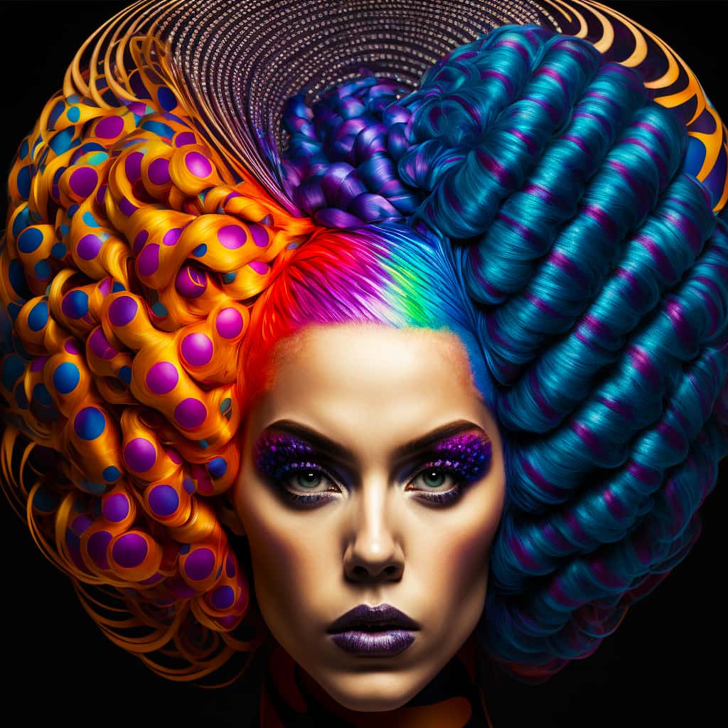 Diamond Painting Kit - Rot Blaue Frisur, Kunstwerk mit leuchtenden Farben und faszinierendem Haardesign, perfektes DIY Projekt.