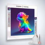 Diamond Painting Kit Drachen Ultraneon - colorful dragon design, includes canvas, acrylic diamonds, artist tweezers, and professional tool set