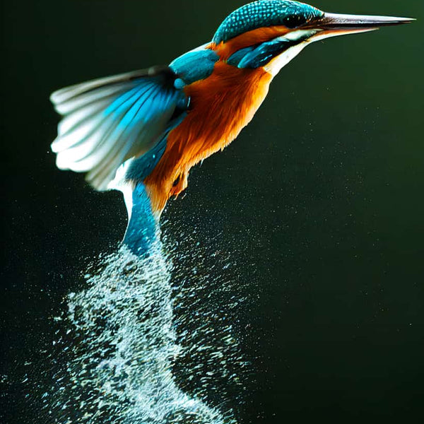 Eisvogel taucht aus dem Wasser auf, Malen nach Zahlen Motiv, entspannende Kunst, lebendige Farben, Naturbild, Malset für Erwachsene