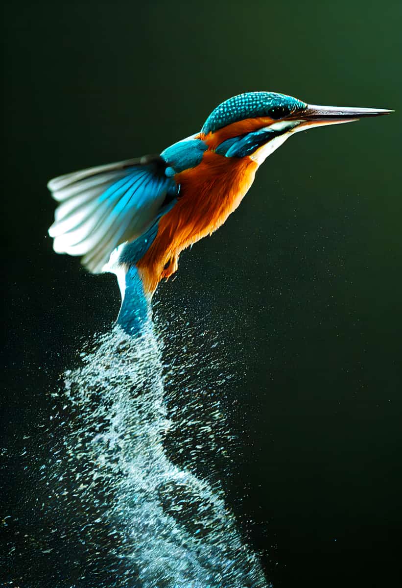 Diamond Painting Kit - Eisvogel fliegt aus dem Wasser mit veredelten Acryl Diamonds und Künstler-Pinzette