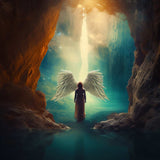Diamond Painting - Engel Lichtschein Kit featuring angel in glowing light, perfect for creating sparkling artwork with included acrylic diamonds and tools