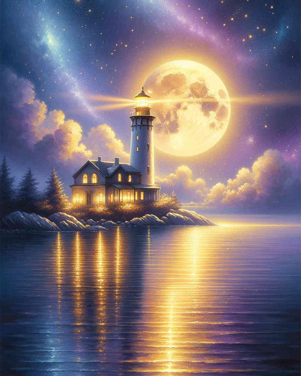 Malen nach Zahlen - Leuchtturm, Vollmond