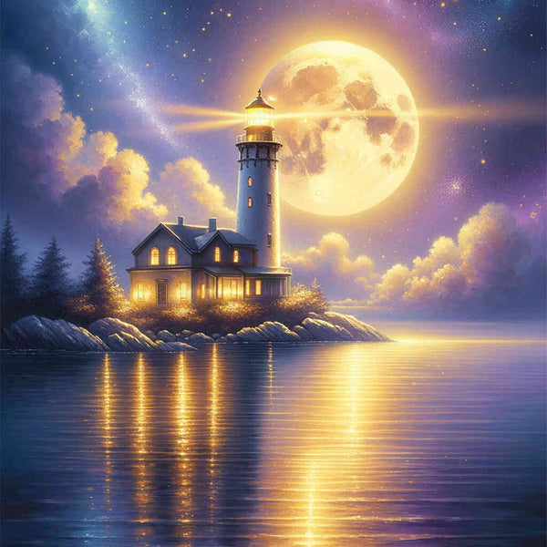 Malen nach Zahlen - Leuchtturm, Vollmond