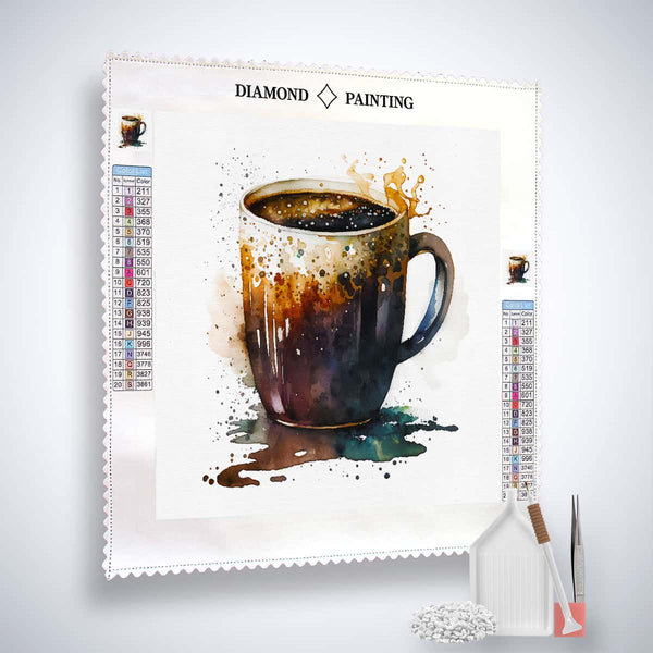 Diamond Painting Kit - Coffee Cup Design with Acrylic Diamonds, Canvas, Tweezers, and Setzstift Included
