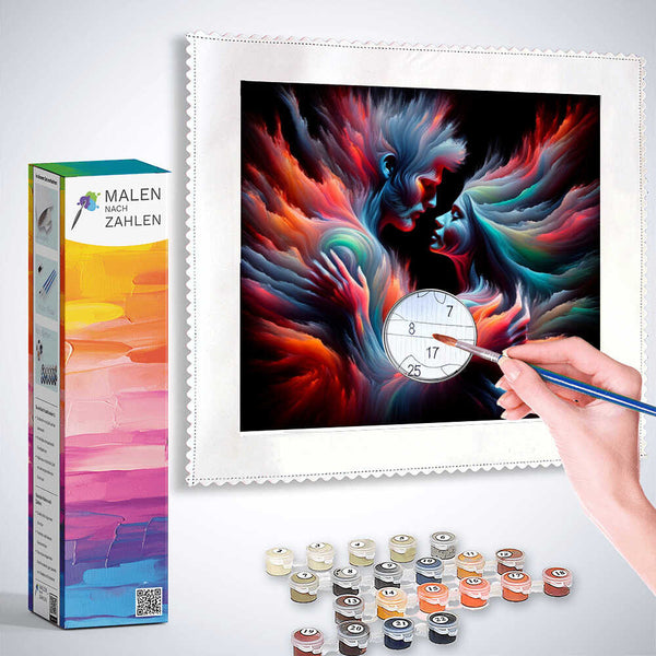 Paint by numbers kit - Seelenbegegnung im Farbrausch with vibrant colors and relaxing painting experience.