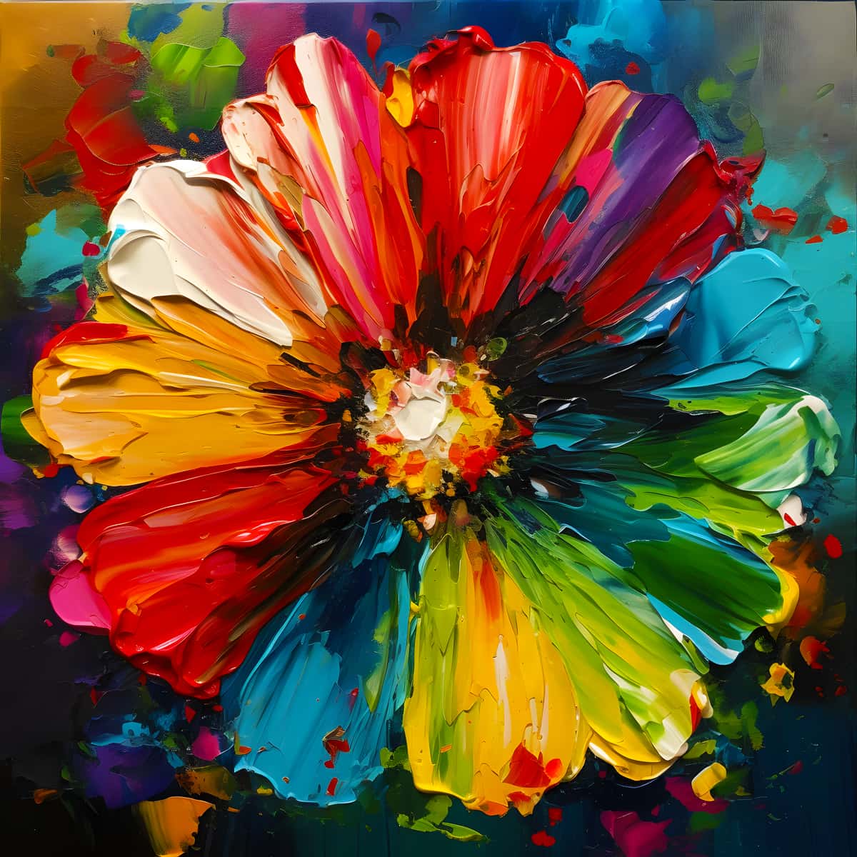 Colorful abstract flower painting for Malen nach Zahlen Bunte Blüte, vibrant palette, relaxing and creative activity.