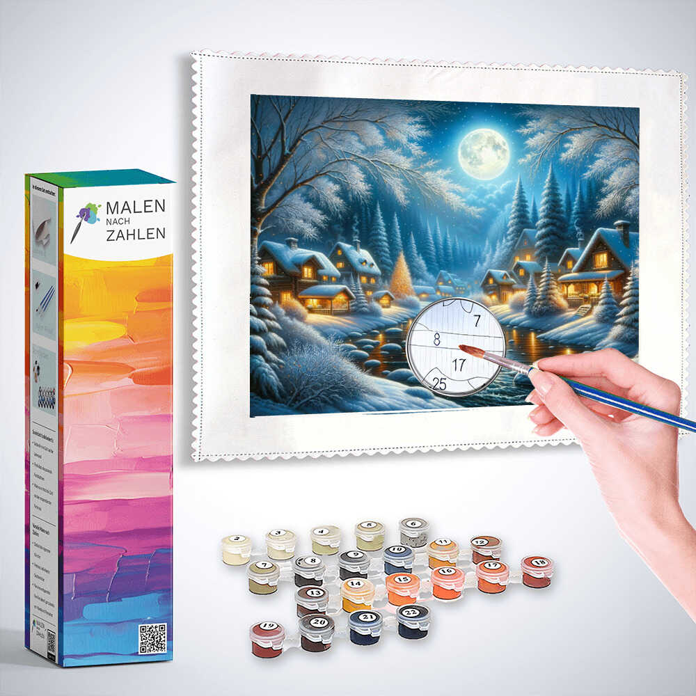 Malen nach Zahlen - Winterdorf am Fluss
