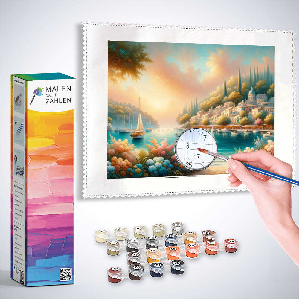 Malen nach Zahlen - Hafenstädtchen, Mediterran