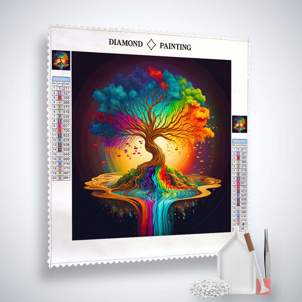 AB Diamond Painting Farbfluss Baum Kit, inkl. Profi-Leinwand, veredelte Acryl-Diamonds und Zubehör für funkelnde Kunst.