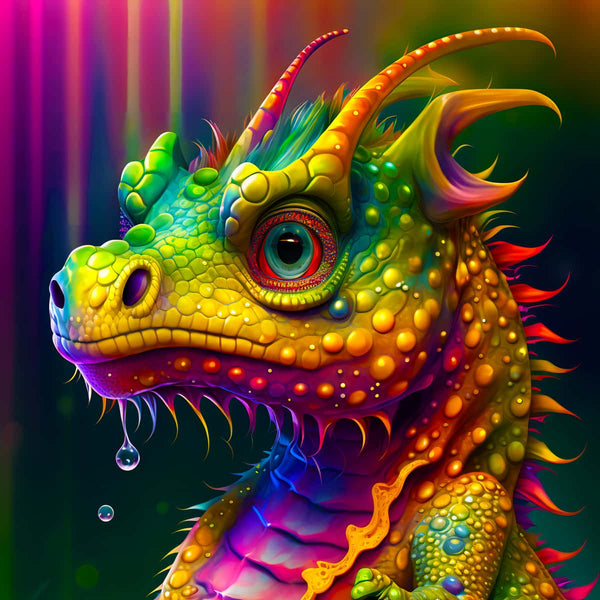Farbenfroher Drache – AB Diamond Painting Kit mit lebendigen, funkelnden Farben. Hochwertige Leinwand & Acryl-Diamanten.✨