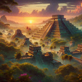 Maya Stadt im Dschungel - Malen nach Zahlen Set mit entspannender Wirkung, majestätische Pyramiden bei Sonnenuntergang im dichten Dschungel