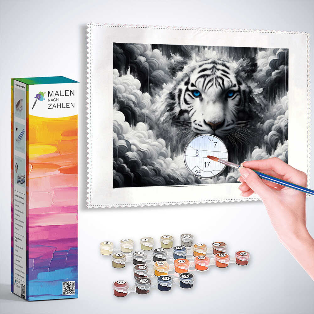 Weißer Tiger, Blaue Augen – Malen nach Zahlen
