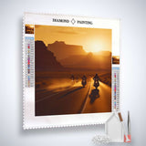 Diamond Painting Kit - Sportliches Beast with sunset landscape and motorcyclists, includes acrylic diamonds and professional tools