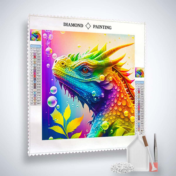 AB Diamond Painting Kit featuring a vibrant dragon portrait with tools and materials included