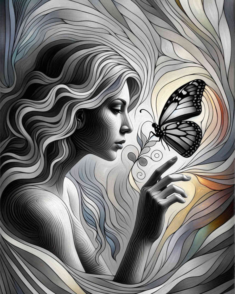 Frau mit Schmetterling – Malen nach Zahlen