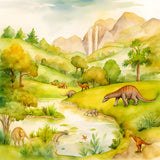 Diamond Painting Kit - Prähistorische Dinosaurier vor Landschaft - Glitzerndes Kunstprojekt für Dinosaurierliebhaber.