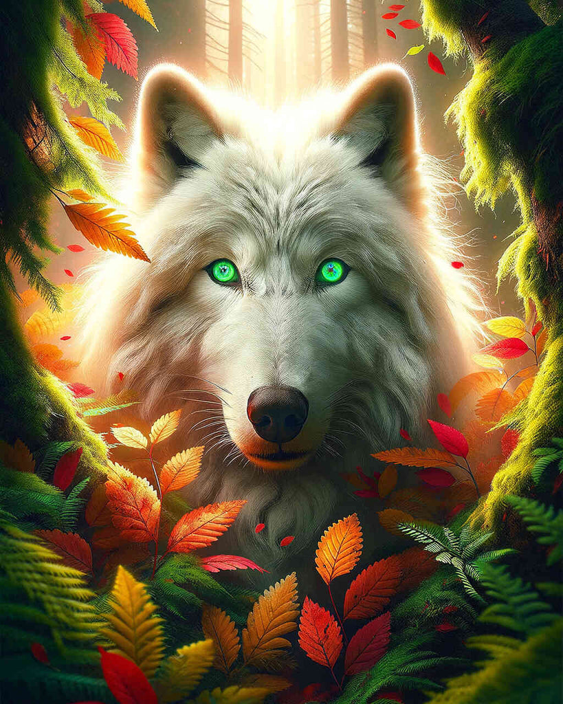 Malen nach Zahlen - Weißer Wolf grüne Augen
