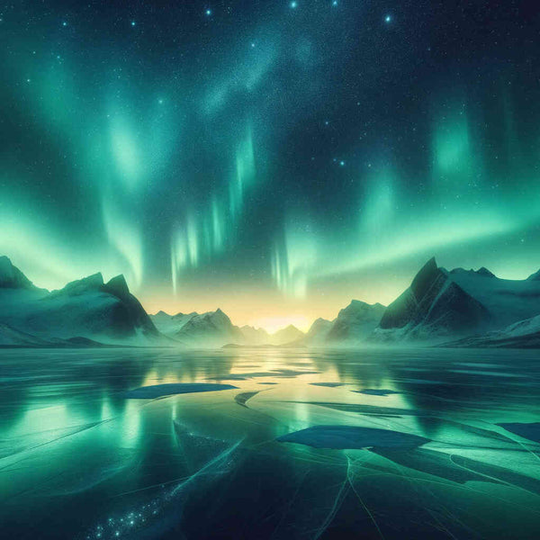 Malen nach Zahlen - Polarlichter in Grün Seelandschaft