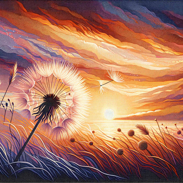 Malen nach Zahlen - Pusteblume weht, Sonnenuntergang