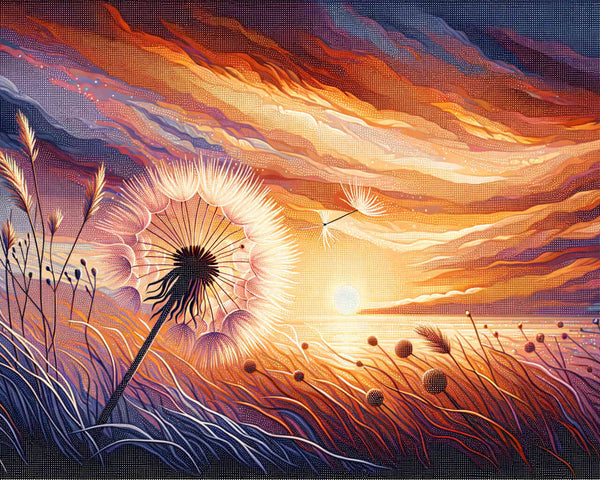 Malen nach Zahlen - Pusteblume weht, Sonnenuntergang