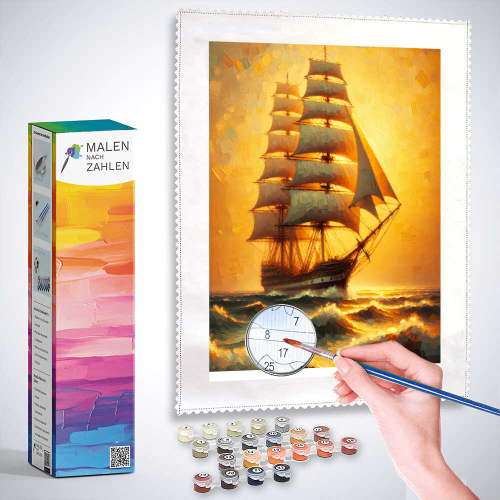 Malen nach Zahlen - Segelboot im Sonnenlicht
