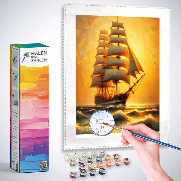 Malen nach Zahlen - Segelboot im Sonnenlicht
