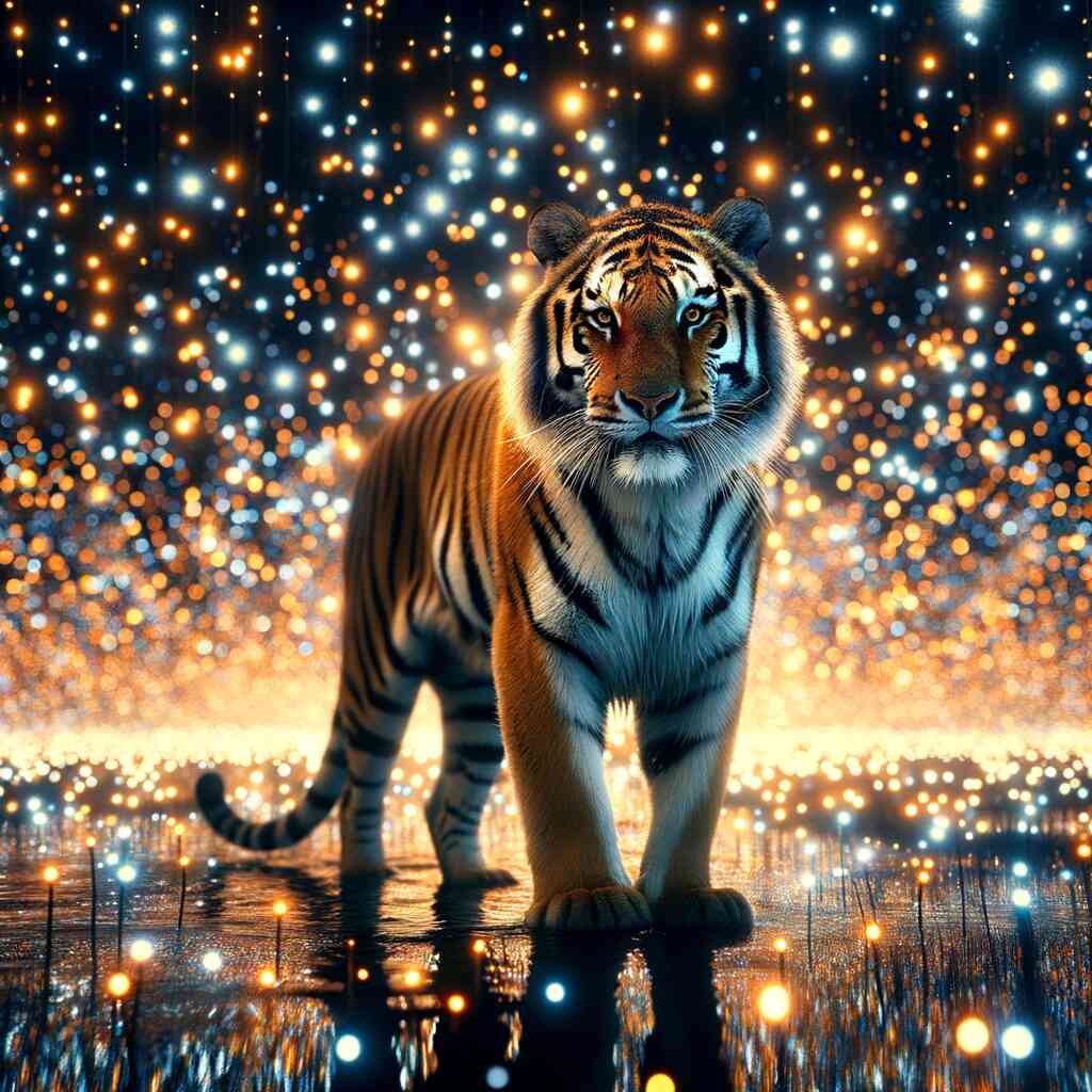Tiger in a sparkling cosmic background representing the "Malen nach Zahlen - Sternenwächter" painting kit.