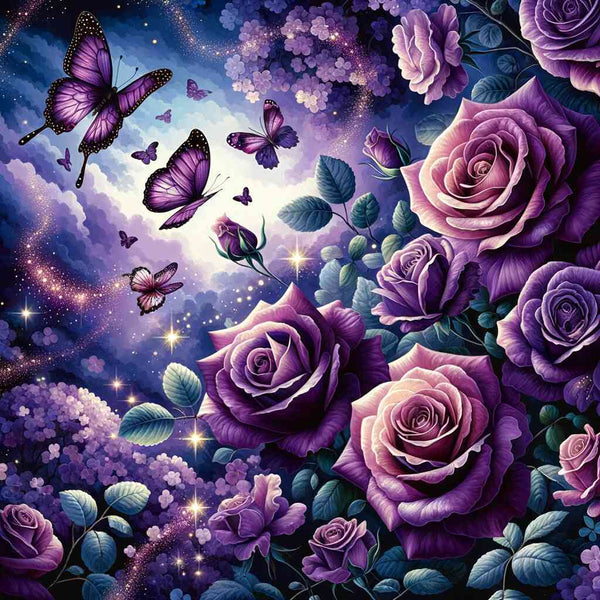Malen nach Zahlen - Lila Rosen und Schmetterlinge