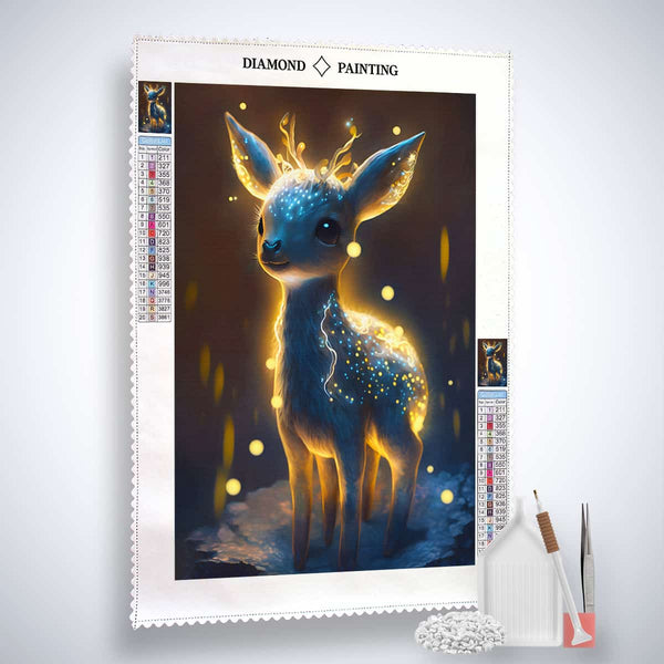 AB Diamond Painting Kit - Lichterreh, including canvas, acrylic diamonds, tweezers, and setting tool for sparkling art.