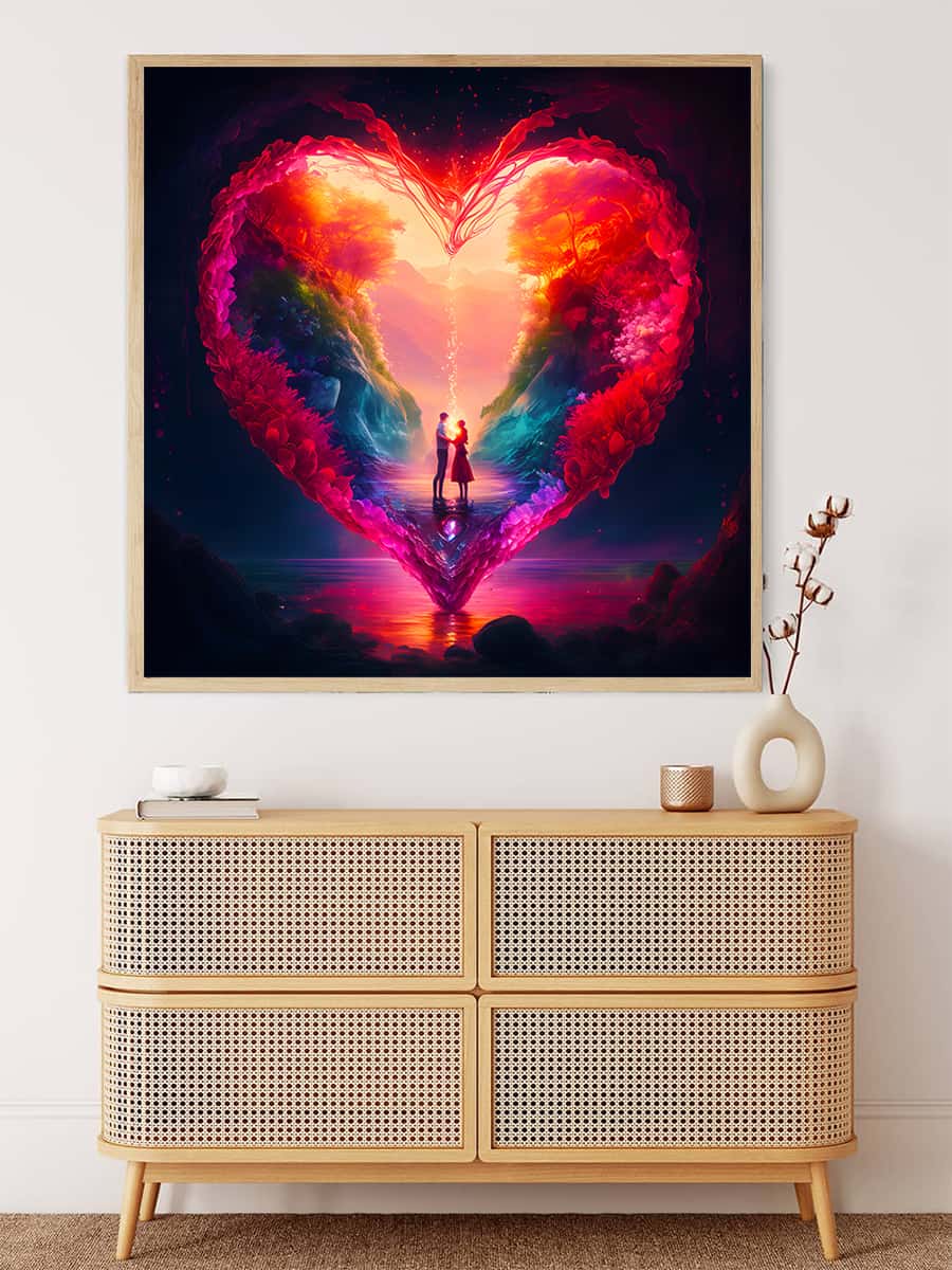 "Malen nach Zahlen - Herzpärchen Nacht Painting on Wall Above Wooden Dresser"